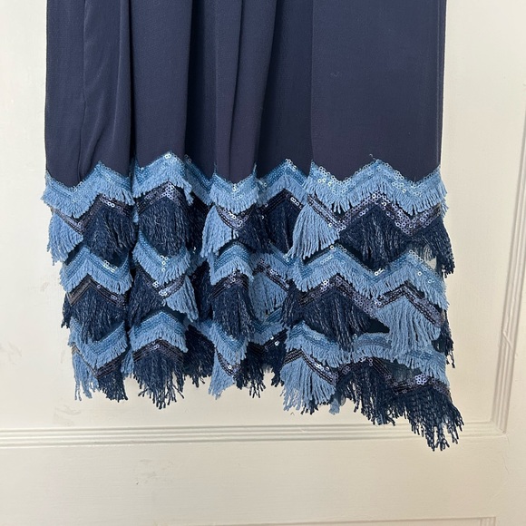 Anthropologie Maeve Navy Blue Fringe Mini Dress - Picture 4 of 6